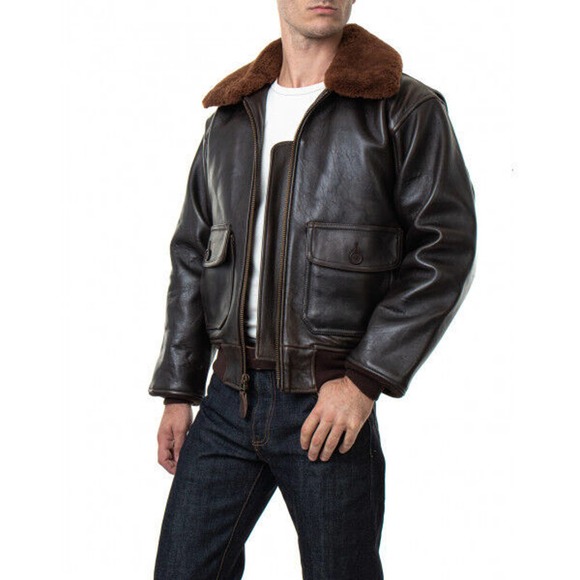 Schott Wings of Gold Brown Leather Bomber Naval Flight Aviation Jacket Men's L - Picture 10 of 16